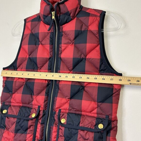 J Crew Quilted Down Puffer Vest Womens Size XS Red Buffalo Plaid - Picture 6 of 10